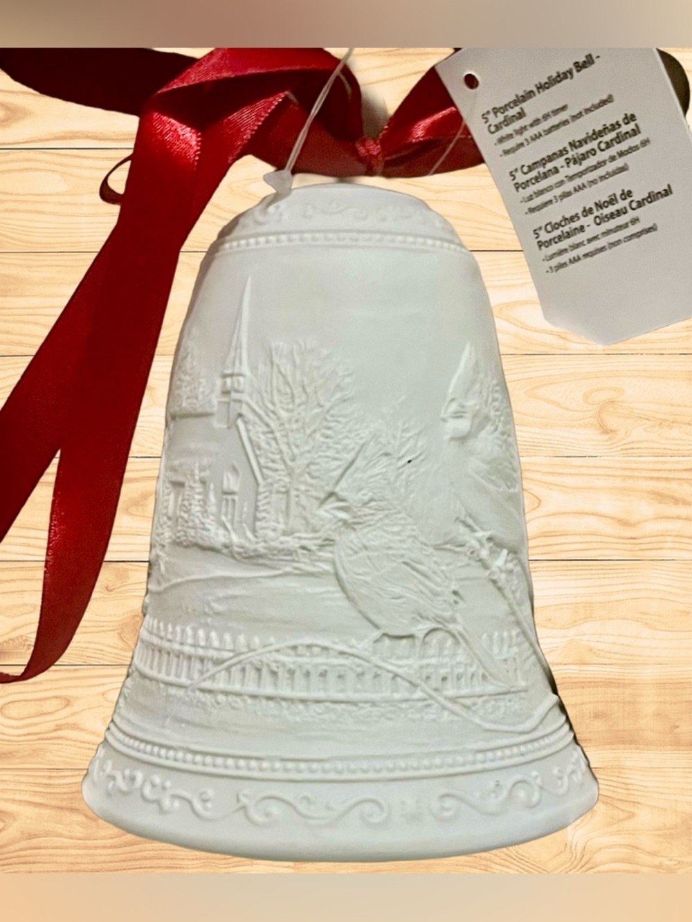 Kringle Express White Red Porcelain Bell Illuminated 5x4 - Picture 3 of 16